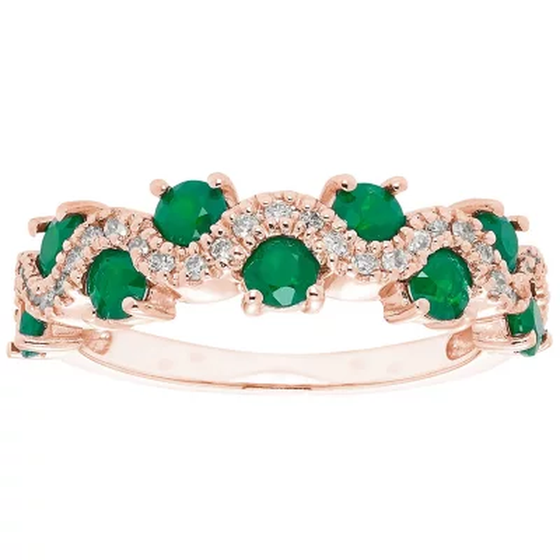 1.0 CT Genuine Emerald and 0.15 CT. T.W. Diamond Band in 14K Gold