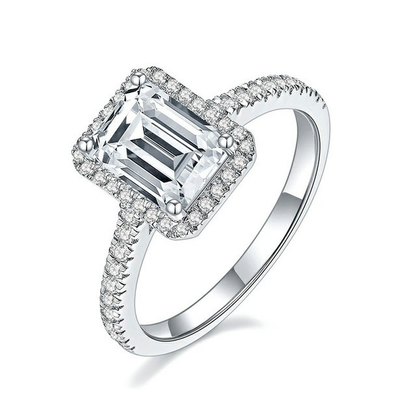 Square Cut 2Ct 8.0Mm Moissanite Diamond Rings for Women Platinum Plated 925
