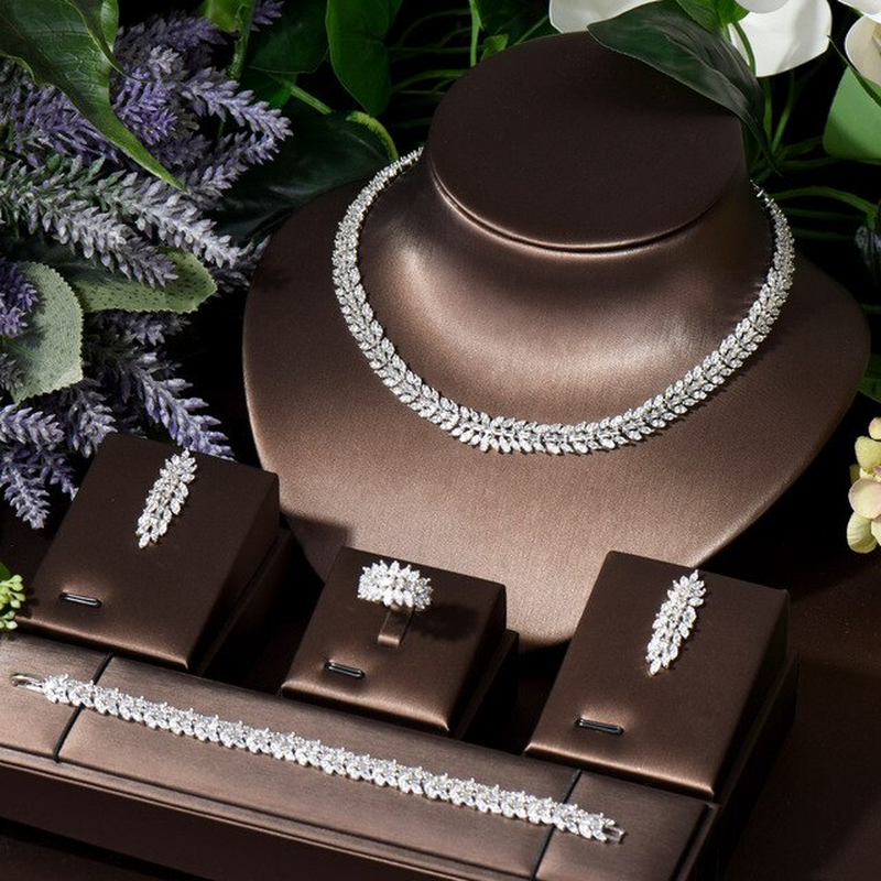 Hot Statement Jewelry Sets for Women Wedding Accessories Cubic Zircon Leaf