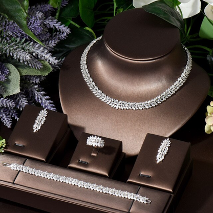 Hot Statement Jewelry Sets for Women Wedding Accessories Cubic Zircon Leaf