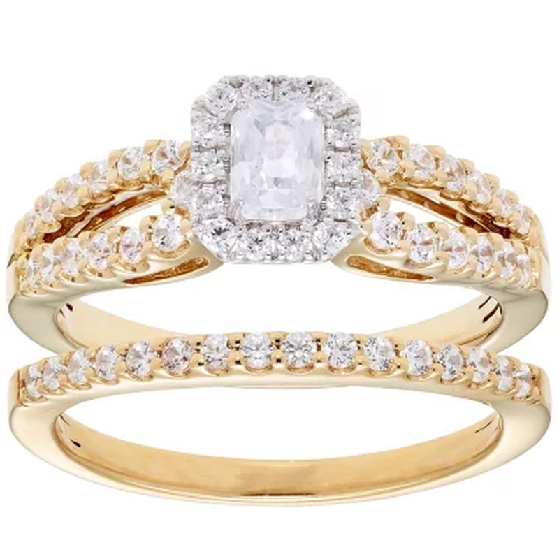 1.00 CT. T.W. Emerald Cut Diamond Engagement Ring and Band in 14K Gold (I, I1)