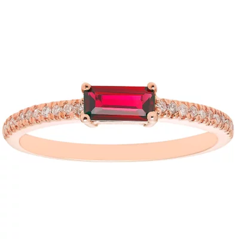 Lab Ruby and 0.10 CT. T.W. Diamonds in 14K Gold