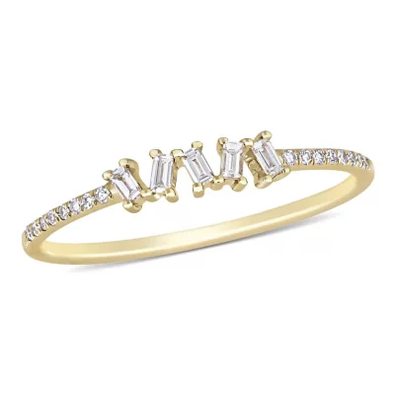 0.13 CT. T.W. Baguette and Round-Cut Diamond Five Stone Ring in 14K Yellow Gold