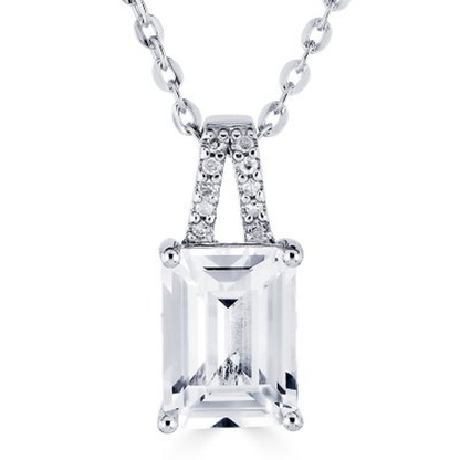 Emerald Cut Gemstone Pendant with Diamond Accent in Sterling Silver
