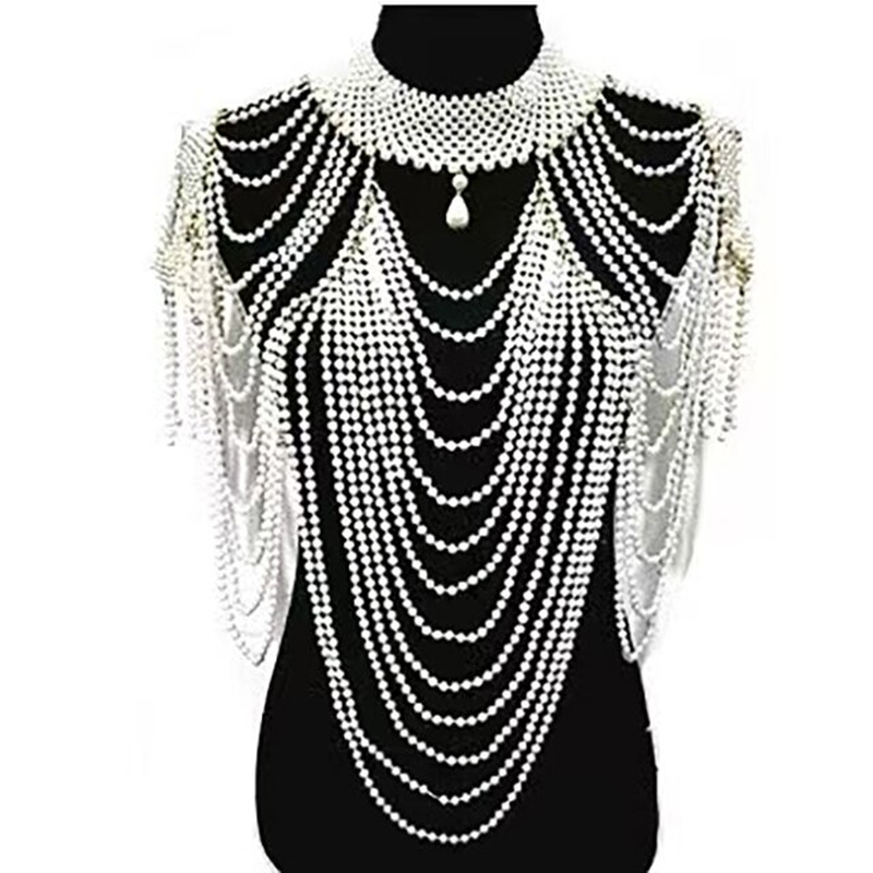 Fashion Tassel Design Handmade Pearl Shoulder Chain Big Size Necklace Pearl