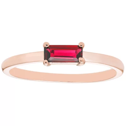 Lab Ruby Baguette Ring in 14K Gold
