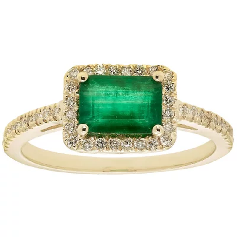 Genuine Emerald and 0.23 CT. T.W. Diamond Ring in 14K Gold