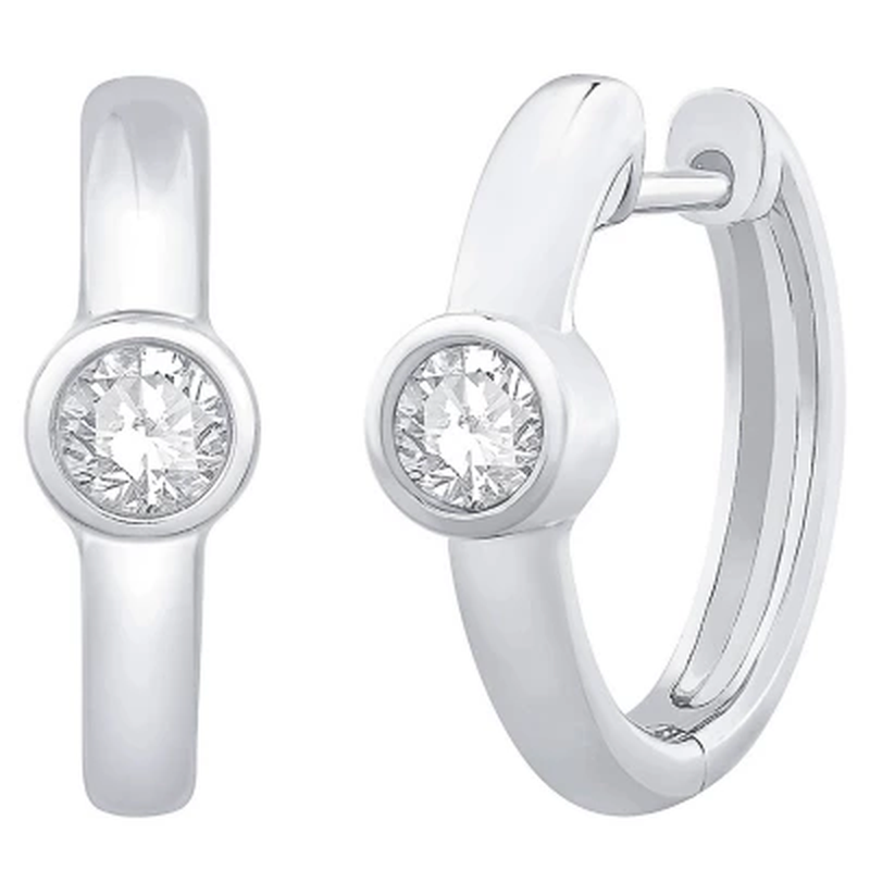 0.20 CT. TW. Diamond Bezel Huggie Hoop Earrings in 14K Gold