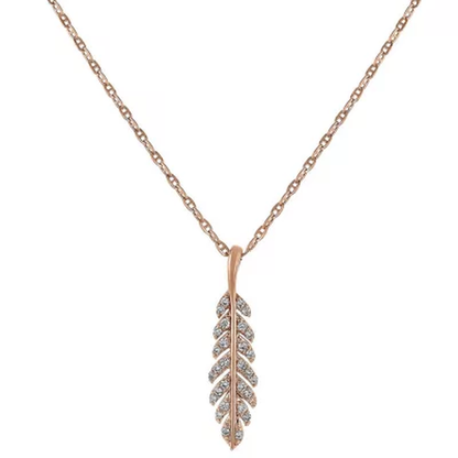 Diamond Feather Leaf Pendant in 14K Gold