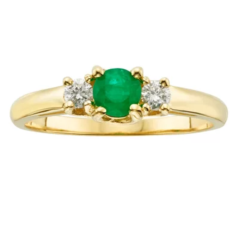 Three Stone Emerald Ring with 0.14CT. T.W. Diamond Set in 14K Gold