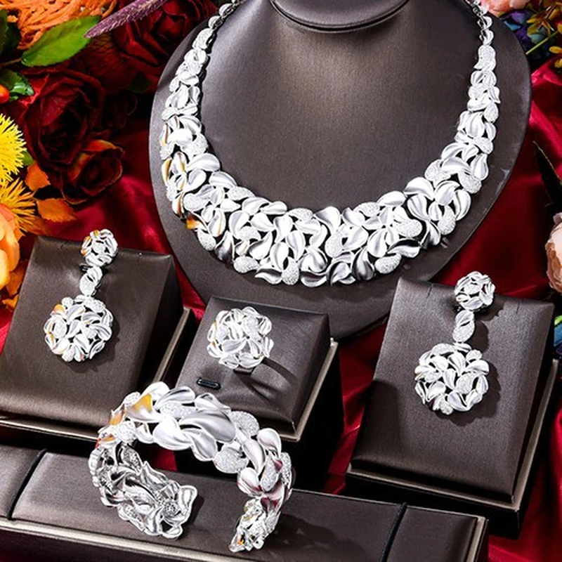 Famous Brand Trendy Luxury African 4 Jewelry Sets for Women Wedding Party