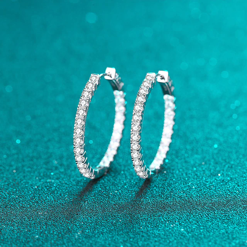 2.88CT White Gold Moissanite Hoop Earring for Women Sparkling Full Enternity