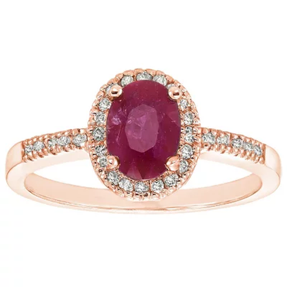 Genuine Ruby and 0.15 CT. T.W. Diamond Ring in 14K Gold