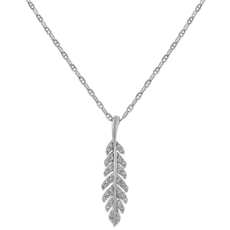 Diamond Feather Leaf Pendant in 14K Gold