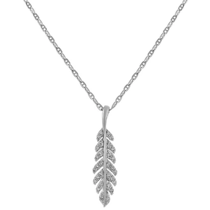 Diamond Feather Leaf Pendant in 14K Gold