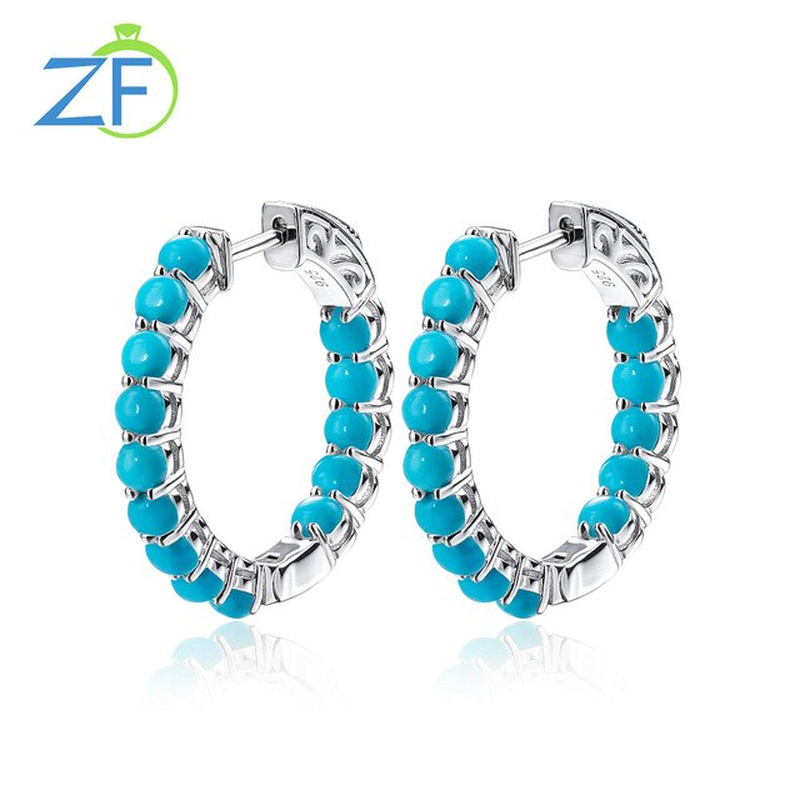Pure 925 Sterling Silver Clip Earring 3 Carats Cabochon Cut Green Turquoise