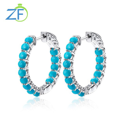 Pure 925 Sterling Silver Clip Earring 3 Carats Cabochon Cut Green Turquoise