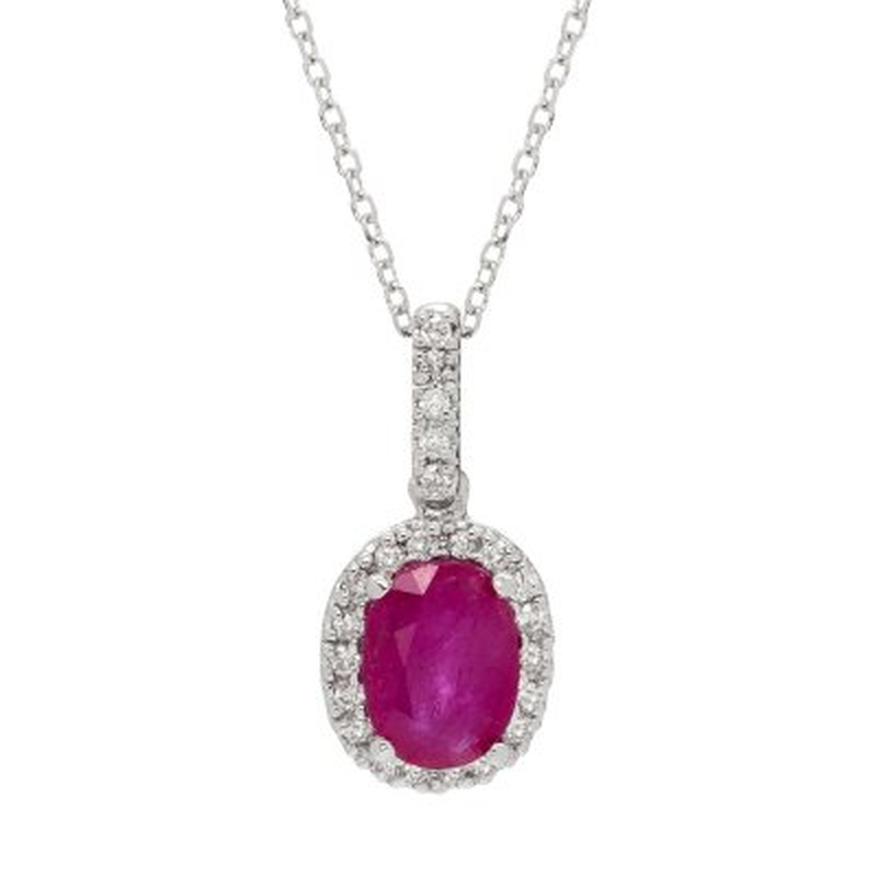 Genuine Ruby and 0.11 CT. T.W. Diamond Pendant in 14K Gold
