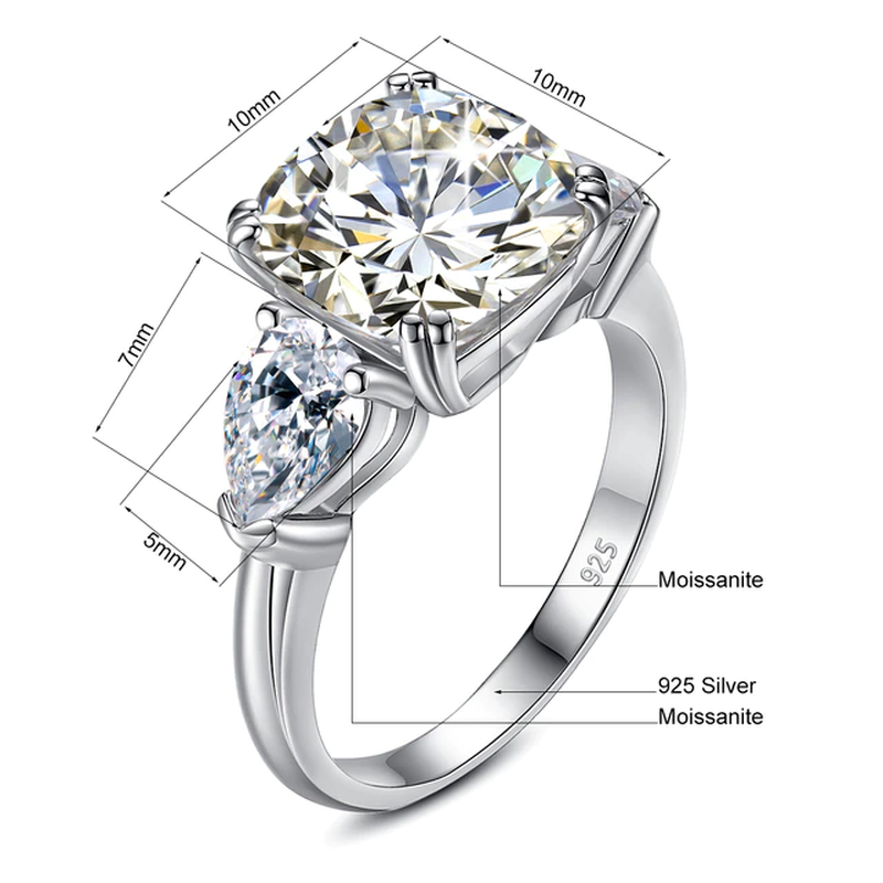 Massive 5 Carat Cushion Moissanite Ring Woman D Color Sterling Silver 925