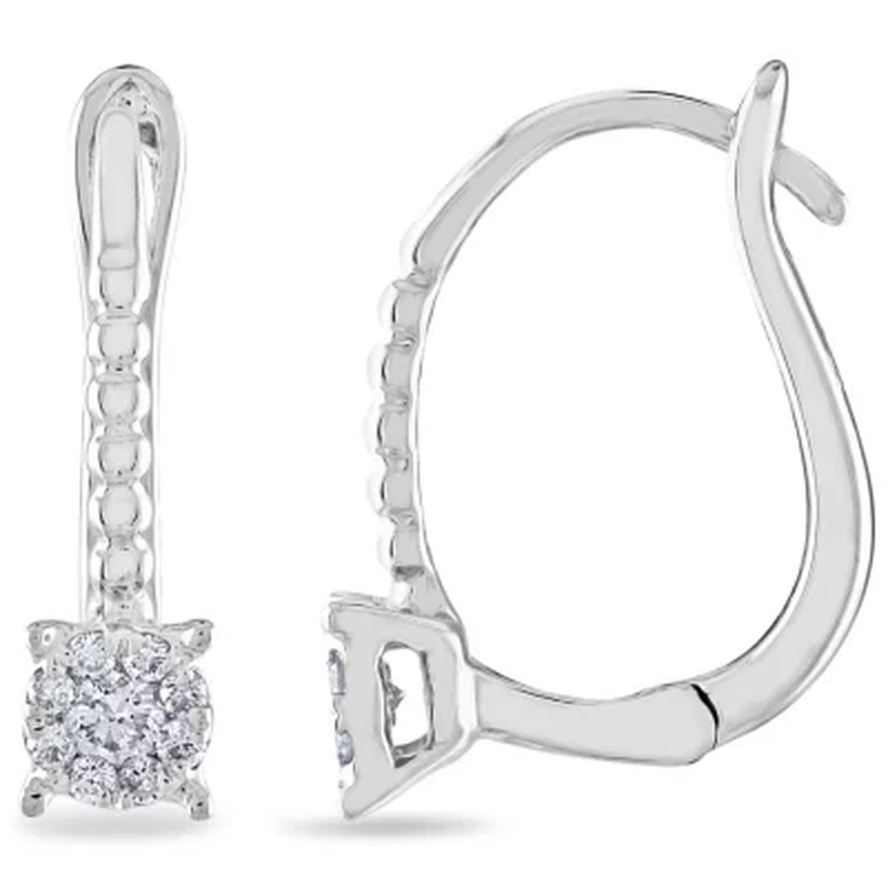 0.15 CT. T.W. Halo Frame round Diamond Leverback Drop Earrings in 14K Gold