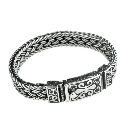Real 925 Sterling Silver Bracelet Men'S Wide 11Mm Retro Punk Rock Wire Chain