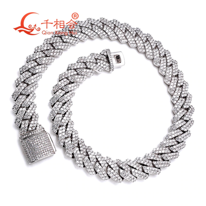 Necklace S925 Silver 8-20Mm Two Rows Cuban Link Iced Out Hip Hop White
