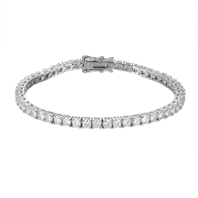 100% 925 Sterling Silver 3/4Mm Real Moissanite Gemstone Bangle Charm Wedding