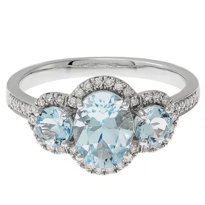 8X6MM Oval Aquamarine Ring with Diamonds in 14K White Gold