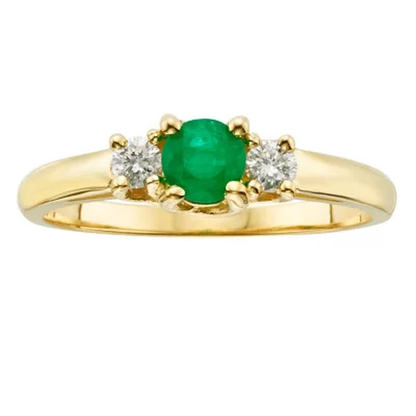 Three Stone Emerald Ring with 0.14CT. T.W. Diamond Set in 14K Gold