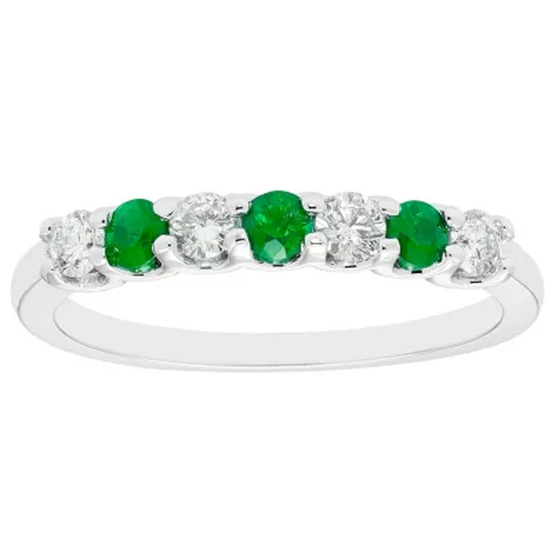 Emerald & 0.14 CT. T.W. Diamond Band in 14K White Gold