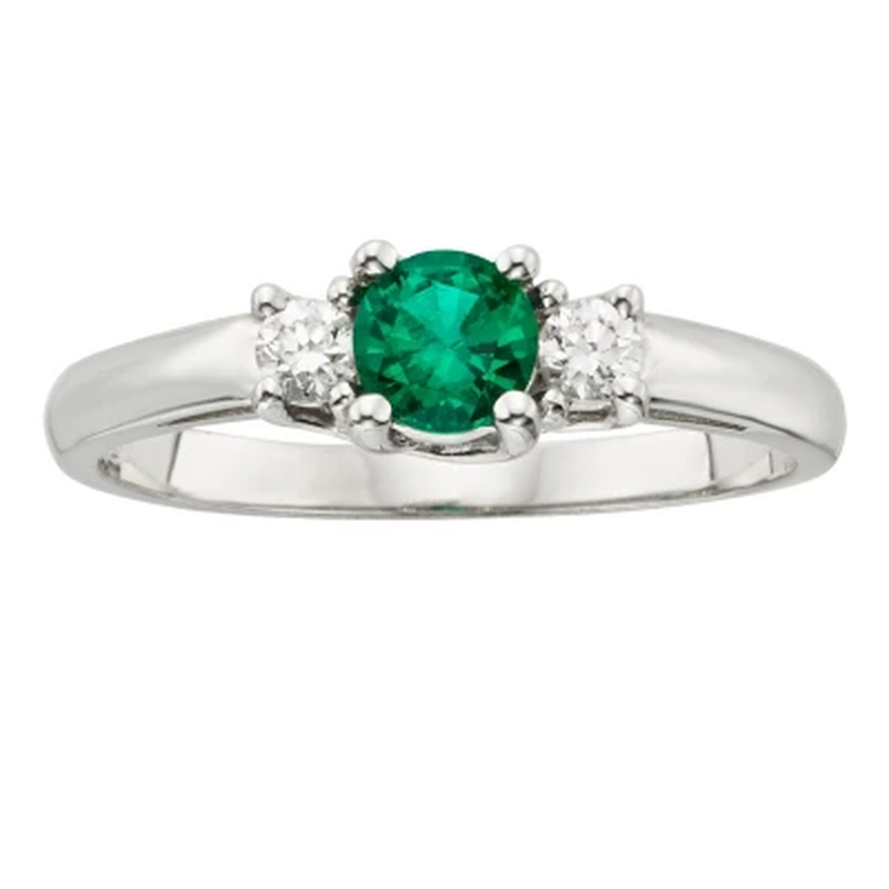 Three Stone Emerald Ring with 0.14CT. T.W. Diamond Set in 14K Gold