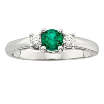 Three Stone Emerald Ring with 0.14CT. T.W. Diamond Set in 14K Gold