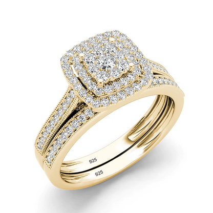 2Pcs Engagement Rings for Women Original 925 Sterling Silver Ring Set 14K Gold