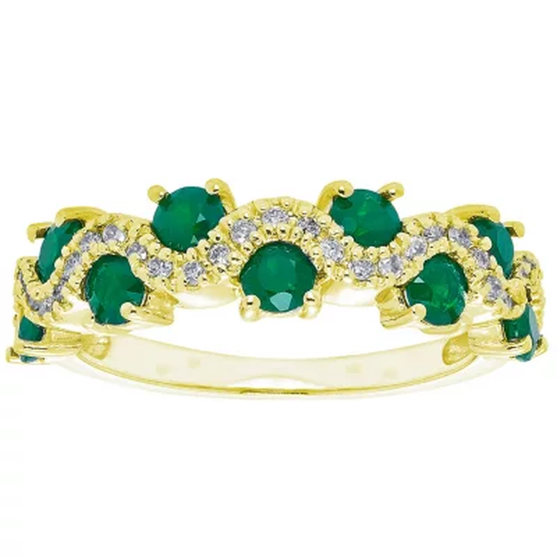 1.0 CT Genuine Emerald and 0.15 CT. T.W. Diamond Band in 14K Gold