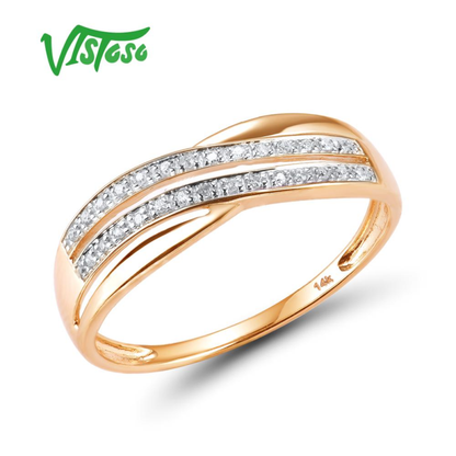 Genuine 14K 585 Rose Gold Chic Rings for Lady Sparkling Diamond Engagement