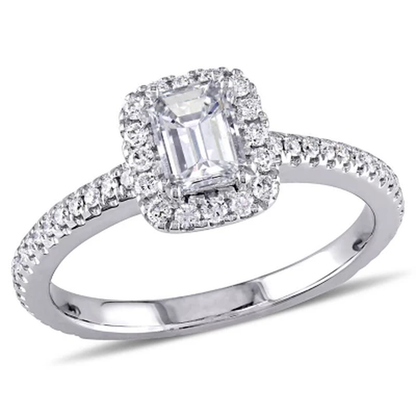 Allura 0.87 CT. T.W. Emerald-Cut Diamond Halo Engagement Ring in 14K White Gold