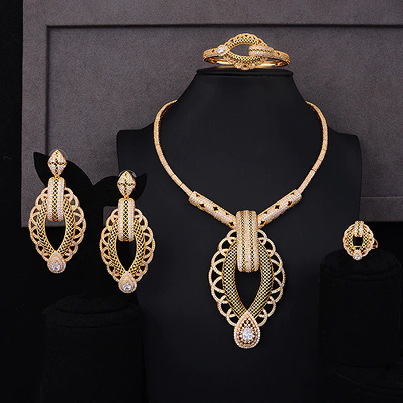 Luxury Party Square 4PCS Nigerian Jewelry Set for Women Wedding Zircon