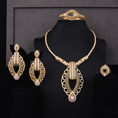 Luxury Party Square 4PCS Nigerian Jewelry Set for Women Wedding Zircon