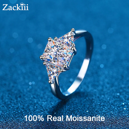 Emerald Cut Moissanite 3 Stone Ring 3 Carat Certified Moissanite Diamond Wedding