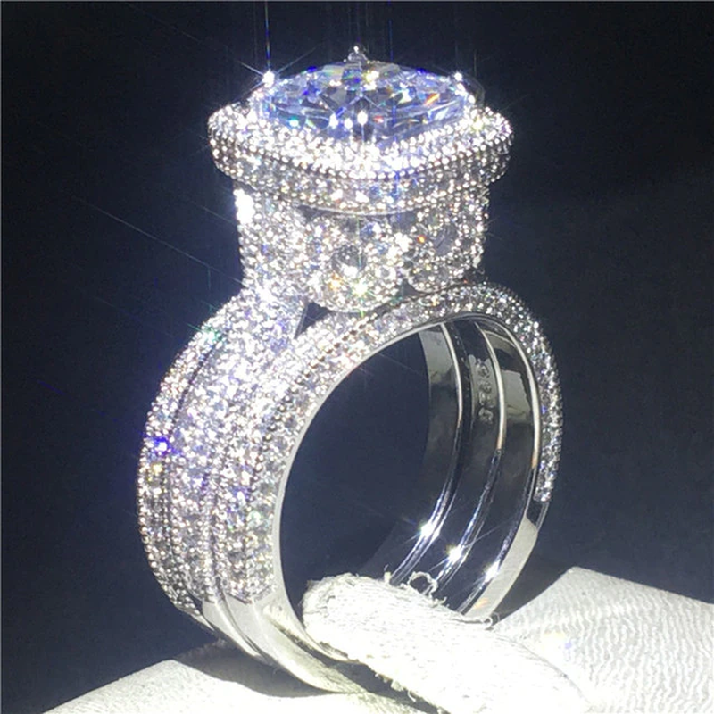 18K Rose Gold Vintage 3-In-1 Diamond Cz Ring Set 925 Sterling Silver Jewelry