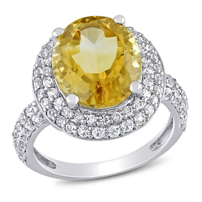 Citrine and Created White Sapphire Cocktail Ring in Sterling Silver