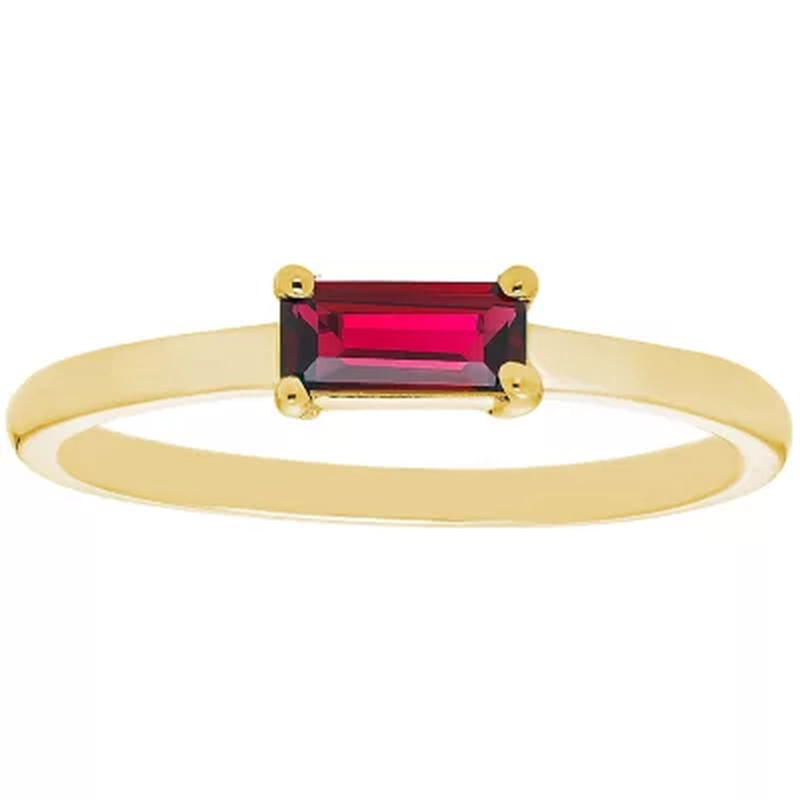 Lab Ruby Baguette Ring in 14K Gold