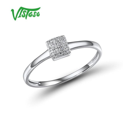 Pure 14K 585 Rose White Gold Sparkling Diamond Delicate Square Ring for Women