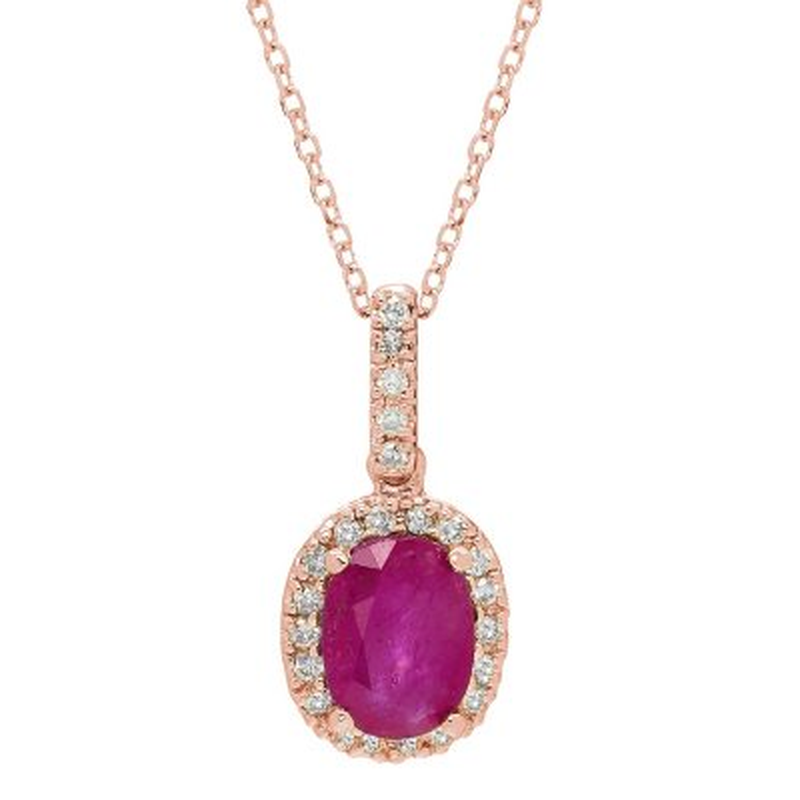 Genuine Ruby and 0.11 CT. T.W. Diamond Pendant in 14K Gold