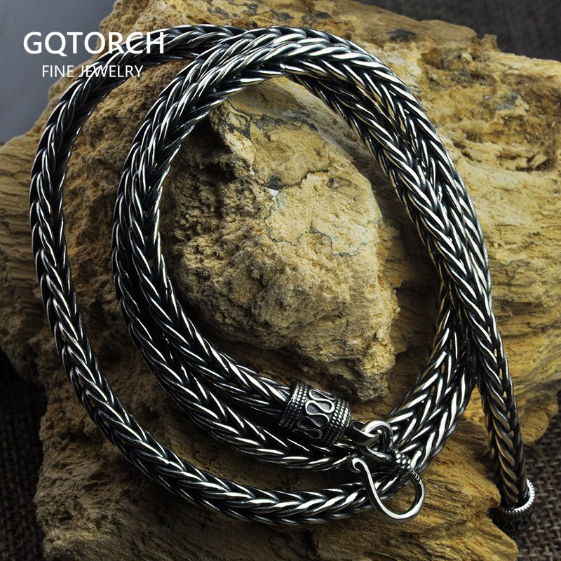Norse Necklace Chain 925 Sterling Silver 4-5Mm Handcrafted Punk Jewelry