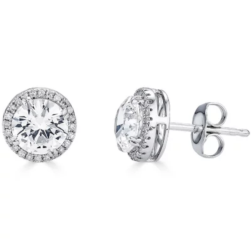 14K Gold Lab Created White Sapphires and 0.14 CT. T.W. Diamond Halo Stud Earring