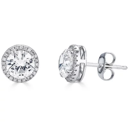 14K Gold Lab Created White Sapphires and 0.14 CT. T.W. Diamond Halo Stud Earring