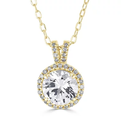 Lab Created White Sapphire with 0.11 CT. T.W. Diamond Halo Pendant in 14K Gold
