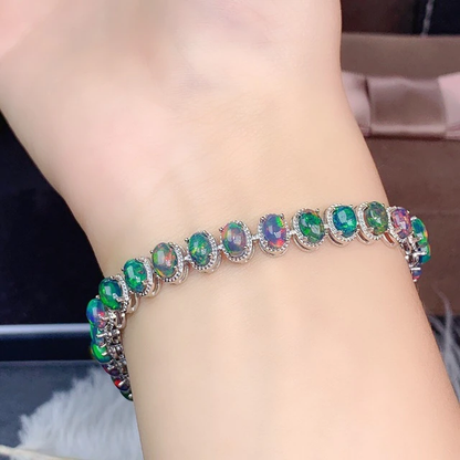 925 Sterling Silver Inlaid Natural Black Opal Bracelet Delicate Female Popular S