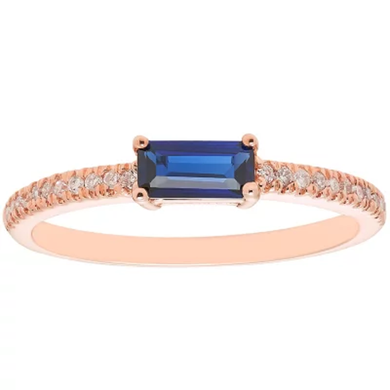 Lab Blue Sapphire and 0.10 CT. T.W. Diamond Ring in 14K Gold